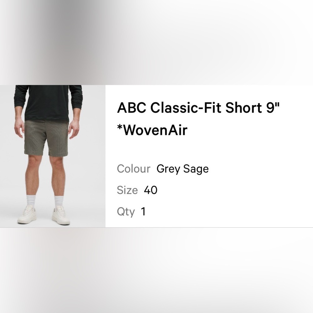 ABC Classic-Fit WovenAir 9" Short Sage Grey NWT Size 40